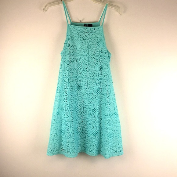 No Comment's  smooth, comfortable, machine-wash, eyelet, aqua, mini dress Sz M - Picture 1 of 8